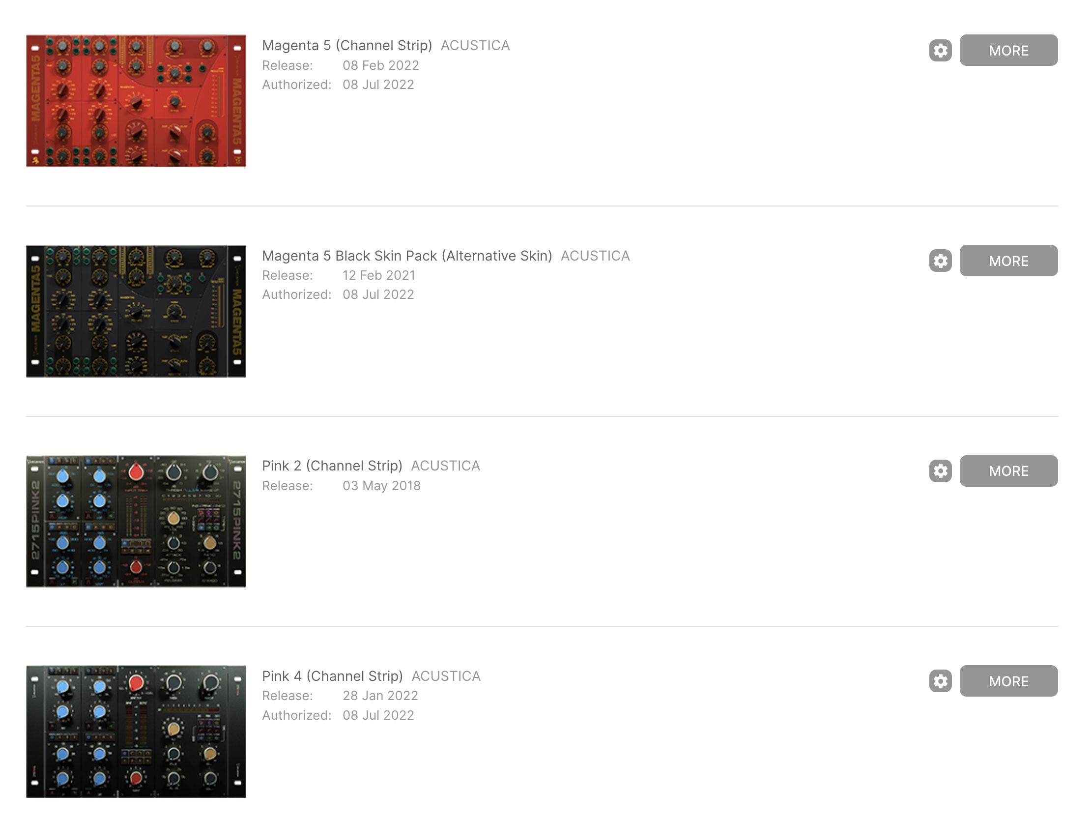 Acustica Audio 5 classic comps, eqs, and channel strips